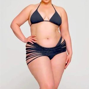 SKIMS black rhinestone Strappy swim skirt, size 4X